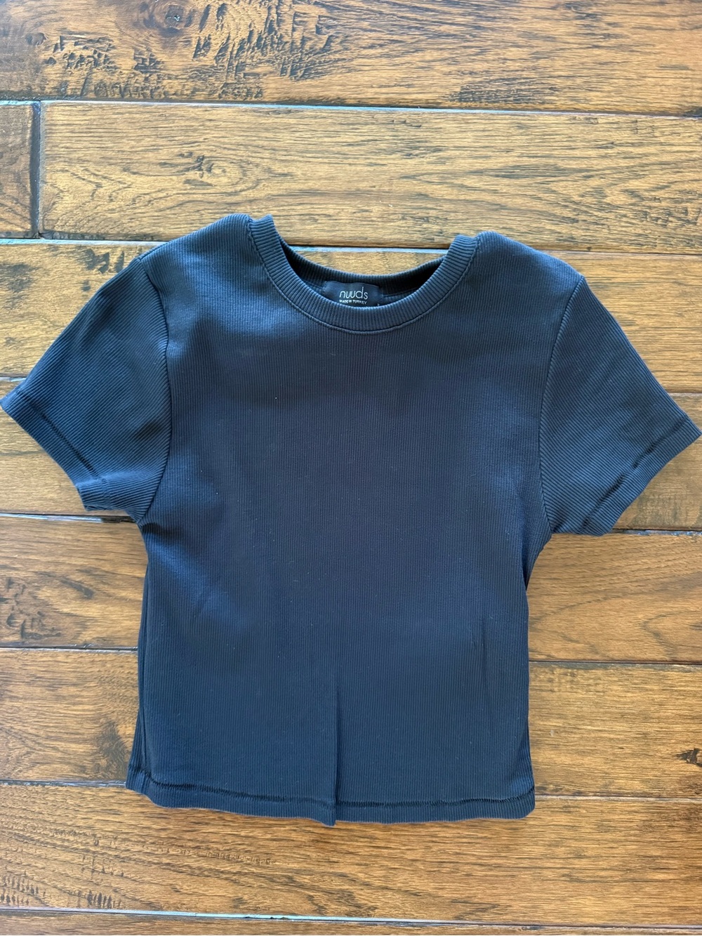 Nuuds Black Ribbed Cropped Tee - NWOT